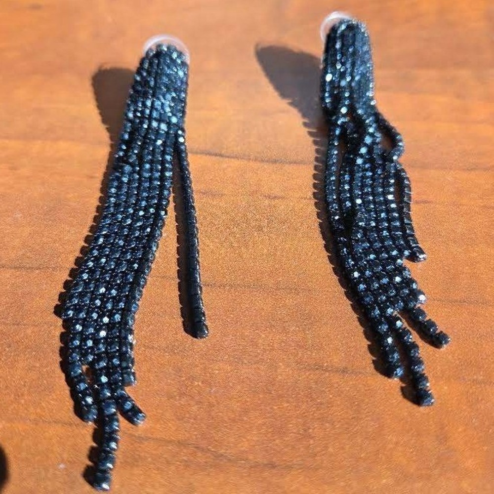 Molatta Black Chandelier Earrings Rhinestone Fringe Drop Prom Fashion Jewelry
